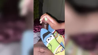 Big cumshot all over her socks hand an sockjob