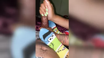 Big cumshot all over her socks hand an sockjob