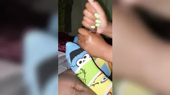 Big cumshot all over her socks hand an sockjob