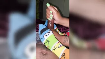 Big cumshot all over her socks hand an sockjob