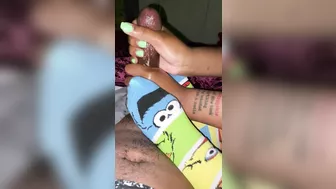 Big cumshot all over her socks hand an sockjob