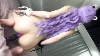 Striptease from a mini Asian/jumps on a dragon dildo