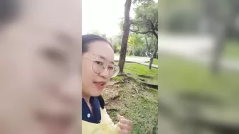 Asian sexy horny girl in park say hello to you and your cock