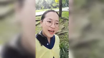 Asian sexy horny girl in park say hello to you and your cock