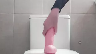 fucking a dildo in the bathroom of my house