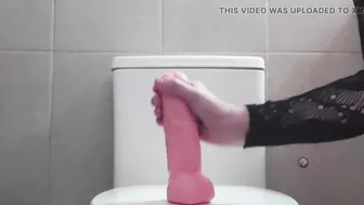 fucking a dildo in the bathroom of my house