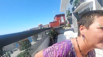 Blowjob on our terrace with some handfree sucking. Cum in mouth & swallow