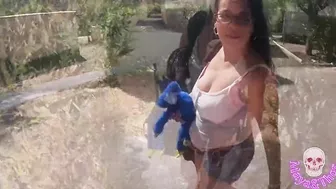 Follower touches my pussy in the public pool