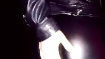 Hitchhiker girl gets her leather jacket cum sprayed