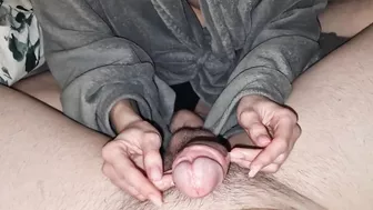 Pink french manicure handjob cum