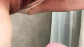 Let me pee on your dick before I sit on it. Please cum inside me. Dripping creampie. Close-up.