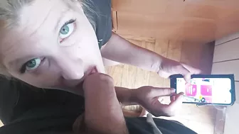 Submissive MILF Sucks Big Cock While on the Phone and Smoking