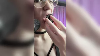 Spit Fetish - ASMR - Goddess D licks on and enjoys an oreo using their ASMR microphone for you