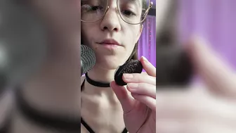 Spit Fetish - ASMR - Goddess D licks on and enjoys an oreo using their ASMR microphone for you