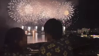 Romantic night, fireworks and handjobs from a girl in Kimono. Cum extreme.