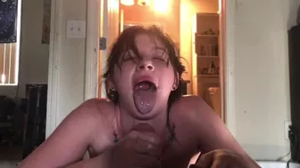 Hot & Horny brat shows cumshot load deep on her tongue. Delicious oral creampie deluxe . Rough head