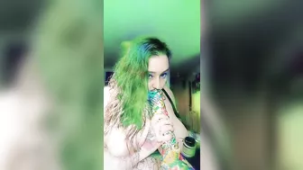 Smoking tattooed huge natural boobs