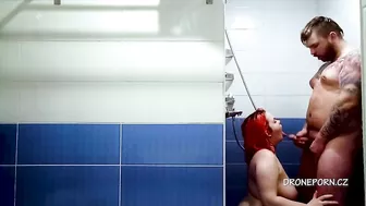 Redhead BBW fucking in the shower