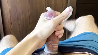 Jerking off with condom