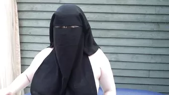 naked in Niqab in the hot tub