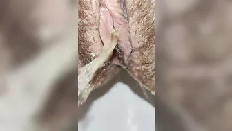 Hairy Pussy Peeing and Dripping Creampie Close up