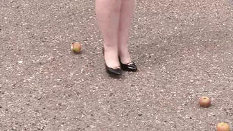 Crush fetish outdoors Fat legs in high heel shoes crush apples