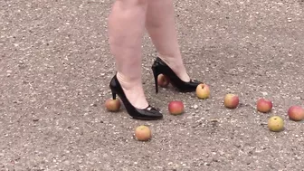 Crush fetish outdoors Fat legs in high heel shoes crush apples