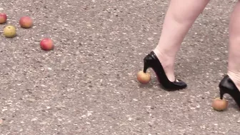 Crush fetish outdoors Fat legs in high heel shoes crush apples