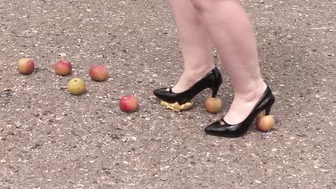 Crush fetish outdoors Fat legs in high heel shoes crush apples