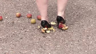 Crush fetish outdoors Fat legs in high heel shoes crush apples