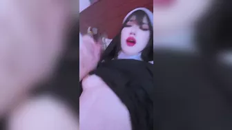 This horny nun plays with her pussy and a vibrator