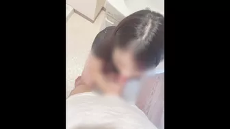 Cute long dark haired girlfriend gives a blowjob in the locker room at work