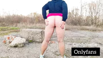 chubby bbw hotwife in pantyhose masturbates outdoors pissing orgasm