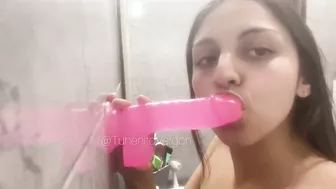 Cute Latina with a Slutty face gives a BLOWJOB to her dildo