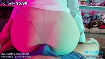 Small thong and see through pantyhose dry hump made me cum in clothes