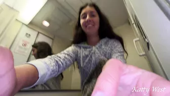 Extreme on plane. Teen girl took off her panties and pee in public