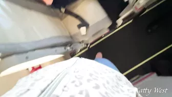 Extreme on plane. Teen girl took off her panties and pee in public