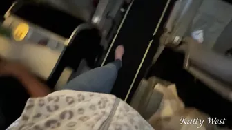 Extreme on plane. Teen girl took off her panties and pee in public