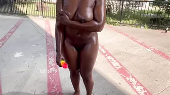 Ebony Girl Naked and Oily Outside