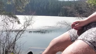 Her warm hands stroked my cock at the ICY lake seconds before a hiker passed - Our Spicy Adventures