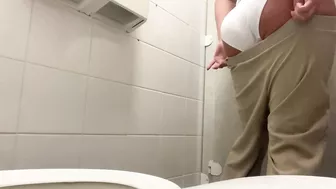 Girl Peeing at the work public toilet