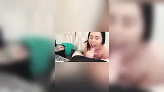 Horny brunette plays and rides a big cock