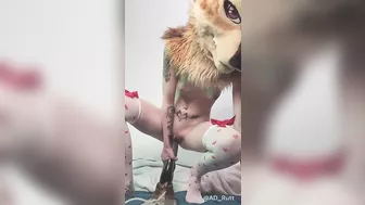 Furry succubus trains her pussy on thick horsecock dildo