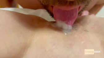 He has to lick up his sperm on my pussy