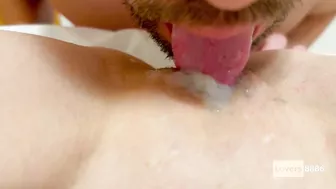 He has to lick up his sperm on my pussy