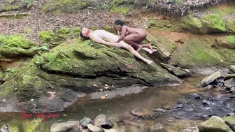 Naked Interracial Couple Fuck Outdoors on Riverbank