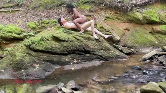 Naked Interracial Couple Fuck Outdoors on Riverbank