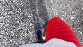 Desperate trail running girl sees how long she can hold her pee