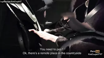 Stop the car for a pee, naked show for a voyeur and feet lick while driving