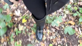 Hot OUTDOOR shoejob in the woods with LEATHER boots????